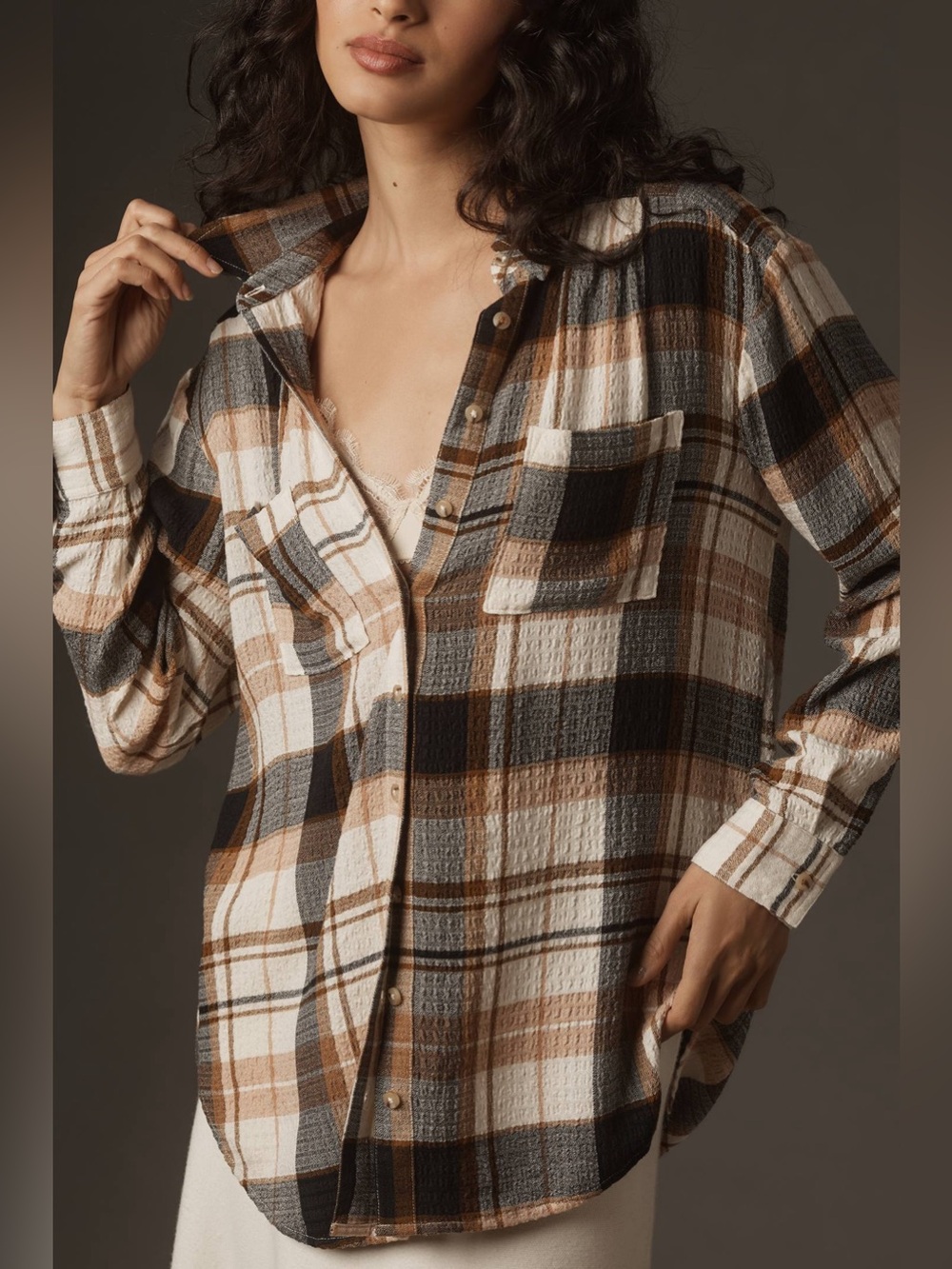 Pilcro Relaxed Long-Sleeve Checkered Shirt